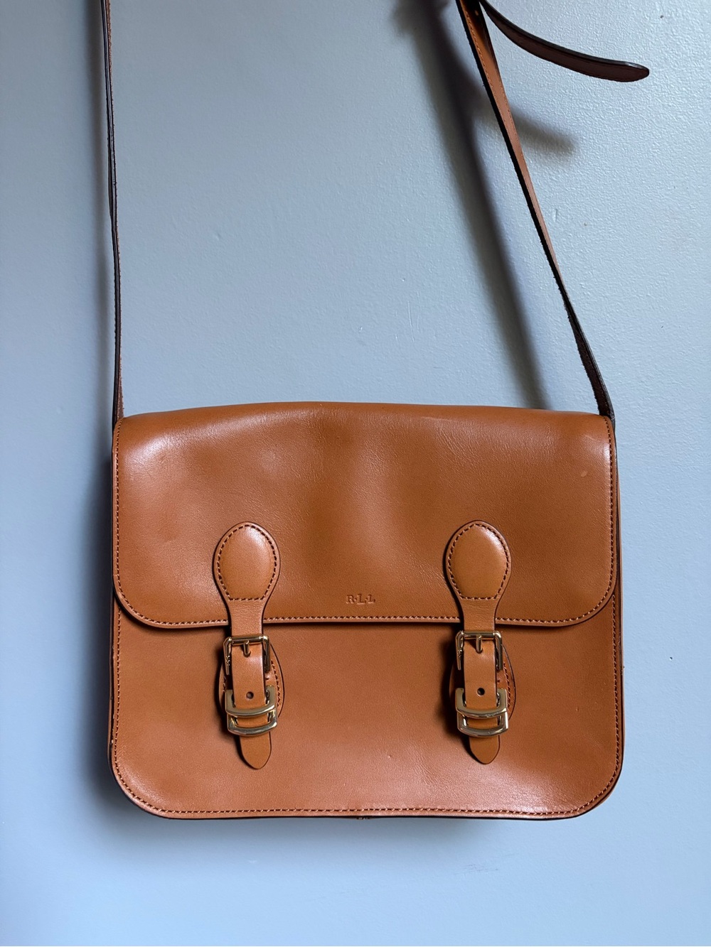 Ralph Lauren Double RL Tan Crossbody purse with magnetic flap